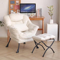 Lazy Chair with Ottoman, Modern Accent Chair with Lumbar Pillow, Velvet Beige Sofa, Lounge Chairs with Folding Footrest, Oversized Supportive Chairs for Bedroom, Reading