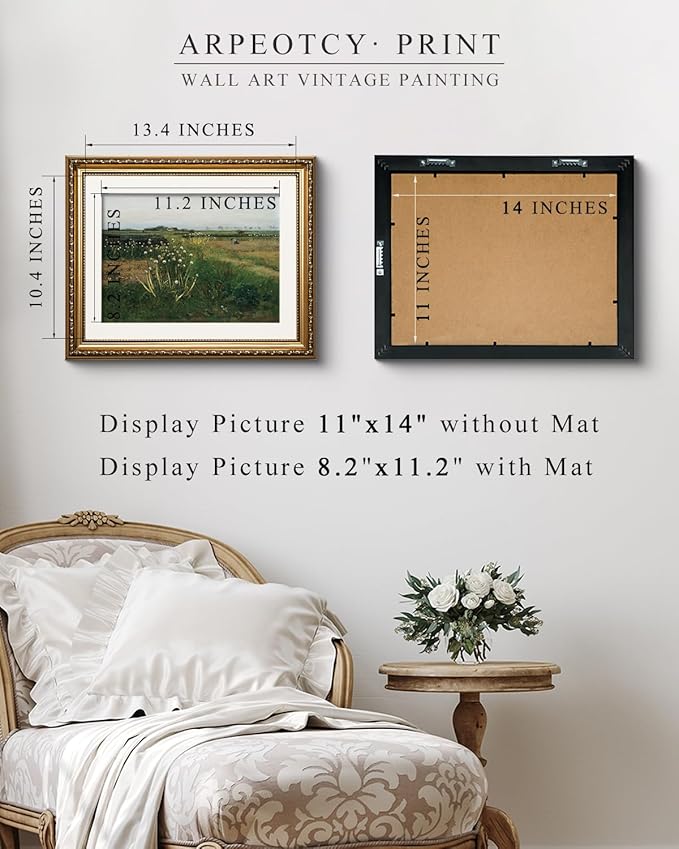 ARPEOTCY Vintage Gold Framed Wall Art Decor, Retro Field Landscape Paintings, Canvas Prints Antique Pictures Frame Artwork, Victorian Wall Decor for Living Room Bedroom Bathroom, 13x16 inch
