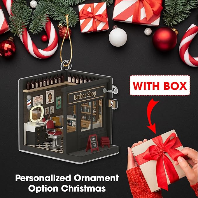 Personalized Barber Shop Christmas Ornament 2025, Custom 2D Acrylic Ornament, for Barbers, Hairdresser Keepsake, Classic Barbershop Tree Decoration