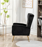Modern Velvet Accent Chair, Channel Tufted Bedroom, Office or Living Room Furniture with Elegant Metal Legs, 26" Wide Armchair, Black