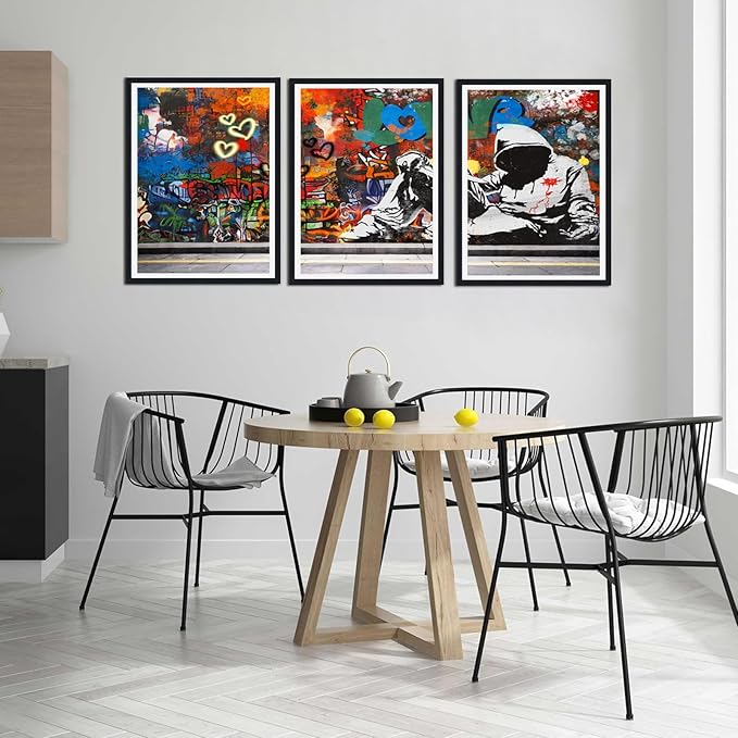 Novatique Banksy Graffiti Wall Art Abstract Poster Print Wall Decor Graffiti Picture for Bedroom Living Room Framed Ready to Hang,16" x 24" x 3pcs