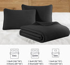 WRENSONGE King Size Quilt-3 Pieces Lightweight Black Bedspreads King Quilt Bedding Set for All Seasons, Soft Summer Coverlet with 2 Pillow Shams Suitable for Bed, Couch, Quilt Blanket
