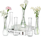 NUPTIO Glass Bud Vases Centerpiece: 6 Pcs Small Flower Vase for Wedding in Bulk - Cute Clear Ribbed Vase for Party Events Home Table Decor