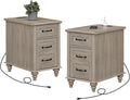 WAMPAT Set of 2 End Tables with Charging Station, Grey Side Table with Storage Cabinet & Drawer, Wooden Nightstands with Power Outlets & Type-C USB Port for Bedroom, Living Room