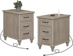 WAMPAT Set of 2 End Tables with Charging Station, Grey Side Table with Storage Cabinet & Drawer, Wooden Nightstands with Power Outlets & Type-C USB Port for Bedroom, Living Room