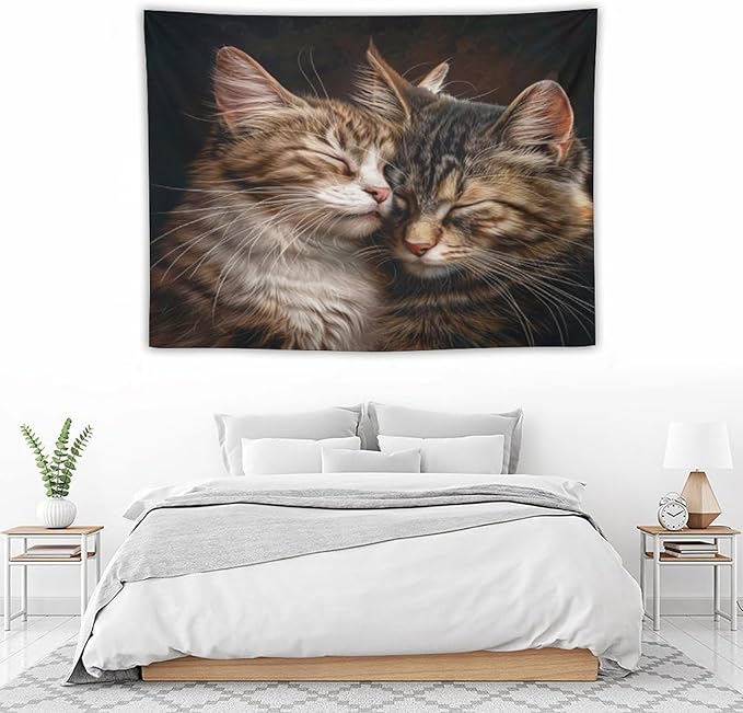 VUMIVI Cat Tapestry Adorable Animals Two Kittens Snuggling Together Vintage Print Realistic Design Tapestry Wall Hanging for Living Room Bedroom Dorm Classroom Aesthetic Decor W40xL30in