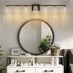 SineRise 7-Light Black and Gold Vanity Light with 3 Color Modes (3000K/4000K/6000K), Eye Protection LED Bathroom Light Fixture, Dimmable Modern Wall Light Over Mirror with Clear Glass Shade