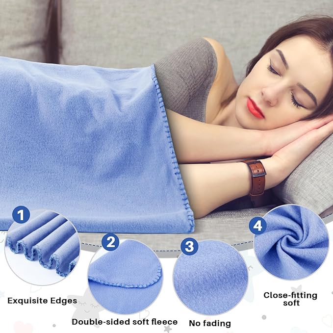 Newwiee 24 Pcs Fleece Throw Blankets Bulk 50'' x 60'' Oeko-tex Standard 100 Certified Spring Outdoor Wedding Guest Blankets Lightweight for Sleepover Donation Lap Pet Sofa Home (Mist Blue/White)