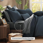 Monbix California King Comforter Set - 7 Pieces Cationic Dyeing Navy Blue Bed in a Bag Cal King Bedding Sets with Comforter, Sheets, Pillowcases & Shams, Reversible Bedding Comforters Sets