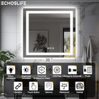 36"x36" Square LED Bathroom Mirror (Front and Backlit), Anti-Fog Vanity Mirror with Lights, Stepless 3 Colors Dimmable Smart Lighted Mirror(Horizontal/Vertical)