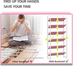 4NM No Assembly 6 Tiers Folding Bookshelf Storage Shelves Vintage Bookcase Standing Racks Study Organizer Home Office (Pink White)