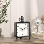 Vintage Black Table Clock on Stand, Desk and Shelf Decor Clock, French Rustic Style Mantel Clocks for Farmhouse, Living Room, Bedroom, Bedside, Gift (8.5" H x 5.5" W)