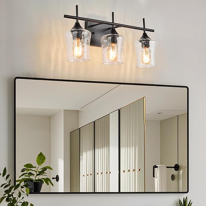 3 Lights Bathroom Vanity Light,Black Farmhouse Modern Wall Light Over Mirror.