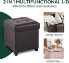17.7" Ottoman with Storage, Square Storage Ottoman for Dorm, Faux Leather Ottomans with Legs for Living Room, Bedroom, Brown