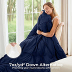 Sasttie King Size Comforter Set, 7-Piece Bed in a Bag, Pintuck Bedding Sets for All Season, Includes Comforter, Flat Sheet, Fitted Sheet, Pillowcases and Pillowshams, Navy