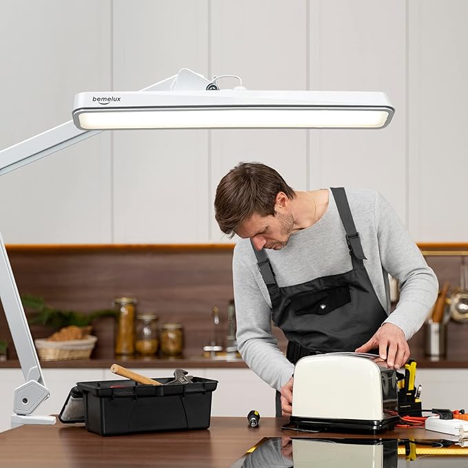 LED Architect Desk Lamp with Clamp, Metal Swing Arm 2000 Lumens Dimming Office Table Lamp for Task Work Drafting Reading Desktop, 234 LEDs,24W, 5 Color Temperatures Workbench Lamp(White,24CCT)