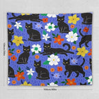 VUMIVI Black Cat Floral Tapestry Red White Hand-Painted Flowers Cute Animals Kids' Doodles Tapestry Wall Hanging for Living Room Bedroom Dorm Classroom Aesthetic Decor W60xL50in