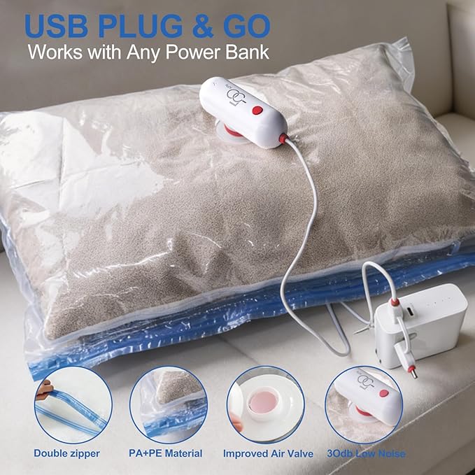 VMstr 18 Pack Vacuum Storage Bags with USB Pump, Vacuum Seal Bags for Clothing Travel, Carry-on Size Space Saver for Clothes and Clothing