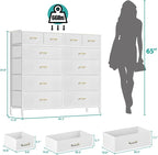 Chest of Drawers for Bedroom with 12 Deep Drawers Tall Fabric Dresser, Storage Cabinet for Closet, Nursery, Bedside, Living Room, Entryway, Hallway (White)