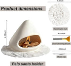 Ceramic Palo Santo Holder Burner,Incense Cone Holder,Mini Chiminea for Palo Santo Sticks and Sage Burner,with Handmade Heat Insulated Mat,Dust Brush,Metal Tweezer. (White)