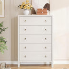 IDEALHOUSE Dresser for Bedroom with 5 Drawers, White Chest of Drawers with Storage, Tall Nightstand with Metal Handles, Side End Table, Accent Storage Cabinet for Living Room, Entryway