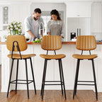 29-Inch Leather Bar Stools Set of 2, Counter Height Barstools with High Backrest，Bar Chairs for Kitchen Island with Heavy Duty Metal Legs, Brown