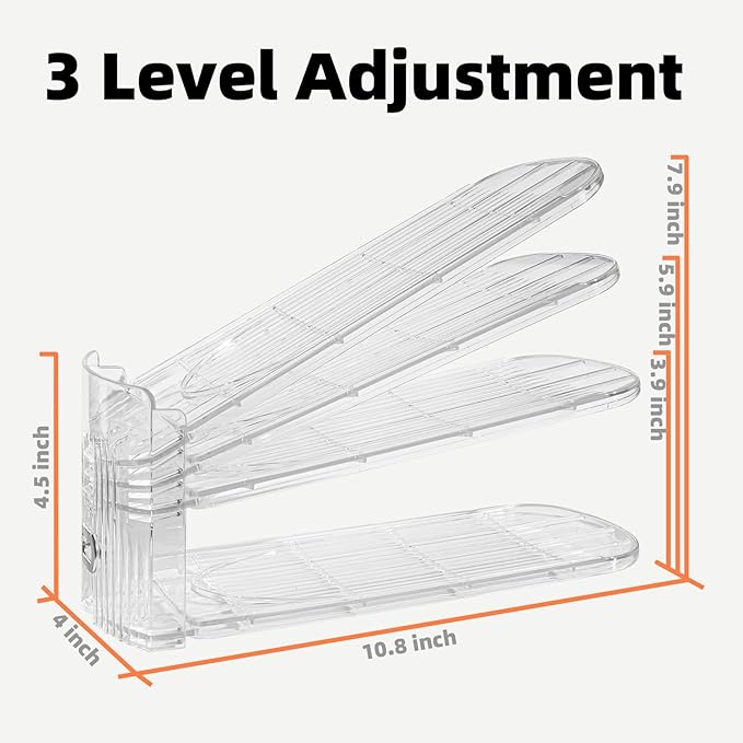 Shoe Slots Organizer, 12PCS Adjustable Double Layer Stack Shoe Rack, 50% Space-Saving Storage Rack Holder, Transparent