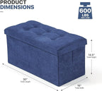 MoNiBloom 30 Inch Storage Ottoman Bench, Rectangle End of Bed Bench, Storage Padded Seat, Linen Fabric Ottoman Footrest for Living Room, Bedroom, Entryway, Navy Blue