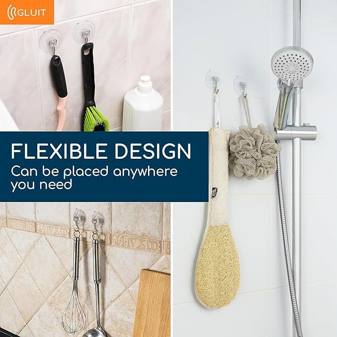GLUIT Suction Cup Hooks - Utility Hook Wall Hangers for All Purposes Stainless Steel Removable Small Suction Cups for Kitchen Bathroom Shower Wall Window Glass Door 3 lbs (40 Suction Hooks)