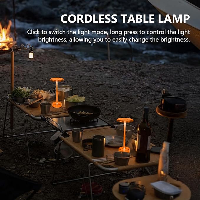 Rechargeable Cordless LED Table Lamps Touch Sensor Light, 3-Levels Portable Dimming Wireless Battery Operated Lamp，Nightstand Lamp/Night Light/Restaurant Table/Outdoor/Coffee/Bar (Orange)