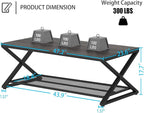 LVB Industrial Grey Coffee Table, Wood Metal 2 Tier Center Table with Storage, Rectangular Low Cocktail Table for Living Room, Farmhouse Concrete Tables for Home Office Bedroom, Dark Gray Oak, 47 Inch