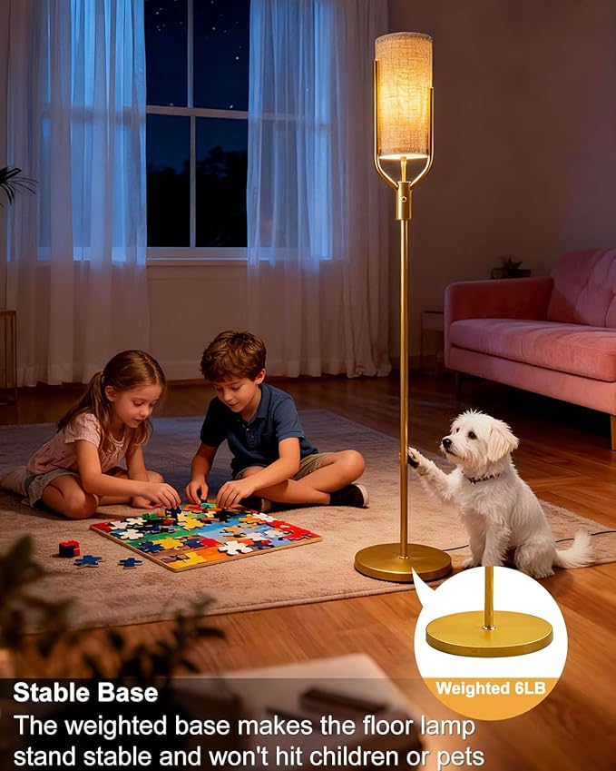 64.6IN Black Floor Lamp - Dimmable LED Floor Lamp with Linen Shade, 3000K Soft Warm White | Bulbs Included | Modern Tall Lamp for Living Room, Bedroom, Wedding & Party