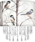 Winter Bird Tree Lamp Shade with Acrylic Bead Droplets, Blue Jay Fabric Light Shade for Pendant Table & Floor Lamp, Nature Gift for Bird lover or Garden Women, 11.8in