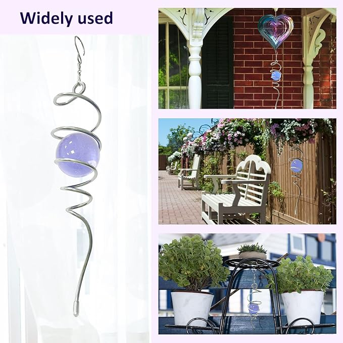 Gazing Ball Spiral Decorative Wind Spinner Tail Sun Catcher 11inch Tail and 2 inch Glass Orb. Indoor Outdoor Garden Decoration Wind Sculptures-13 inch Height (Purple)