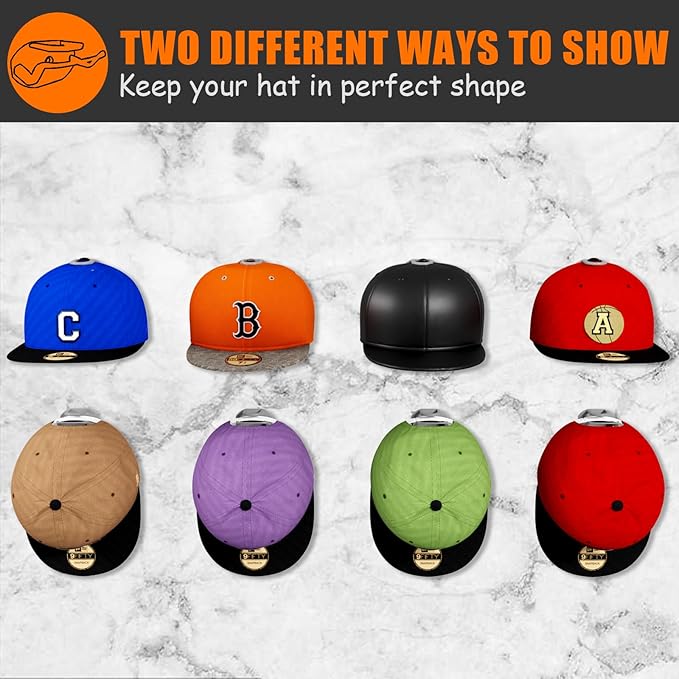 24 Pack Adhesive Hat Hooks for Wall, Strong Hat Rack for Baseball Caps, Hat Organizer Display for Home Decor, Hat Hold Hanger for Wall, Door, Closet, No Drilling - USA Patented (White)