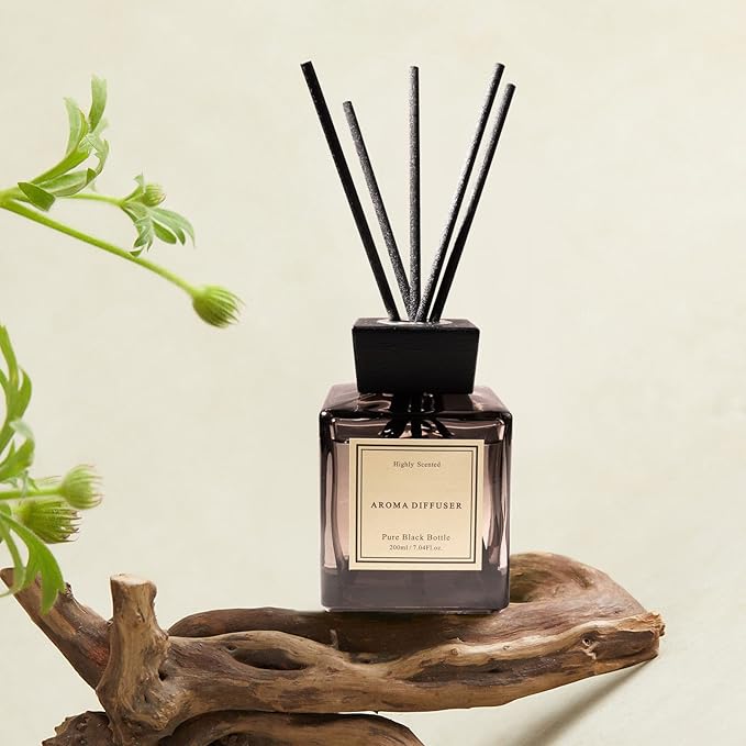 White Musk Cedar Reed Diffuser Freshen Up Your Living Space Transform Your Home with Natural Fragrance Room Scent Diffuser with 5 Diffuser Sticks 7.04 oz - Black