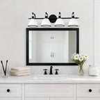ANDY STAR Vintage Bathroom Light Fixture, 4-Light Vanity Lights, 28 inch Farmhouse Wall Sconces, Black Wall Lamp with Milky Glass, Well-Made Bathroom Lighting Fixtures Over Mirror for Living Room