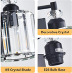 3-Light Black Bathroom Light Fixtures Over Mirror Modern Vanity Lights Crystal Wall Sconce Vintage Bathroom Lighting with Crystal Shade E26 Base for Bedroom, Living Room, Hallway
