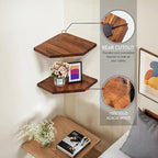 Demigo Corner Shelf Wall Mount, Set of 2 Solid Acacia Wood 11.8 x 16.5 inches Floating Corner Shelves, Smooth - Durable - Attractive Corner Shelves for Bedroom Living Room Bathroom Kitchen