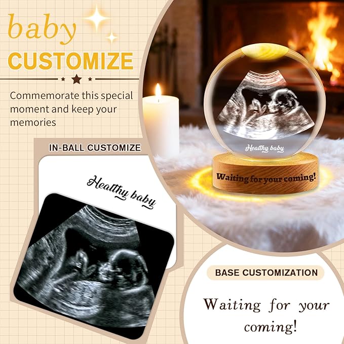 Personalized Ultrasound Photo Crystal Ball Custom Decorative Balls with Colorful Atmosphere Light Ultrasonic Photo Frame Gift for Pregnancy Announcement Birthday Anniversary