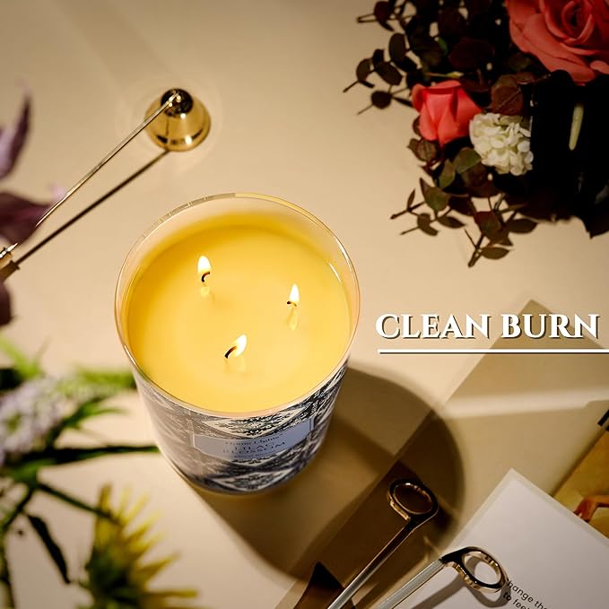 HomeLights Scented Candles | Large Jar 34 Oz Natural Soy Candle | 130 hrs Long-Lasting with 3 Wicks | Bohemian Natural for Home Decor | Gifts for Mom & Women, Lilac Blossom