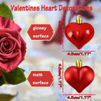 24 Pieces Valentine's Day Heart Shaped Ornaments, Glossy and Matt Heart Baubles Hanging Decorations for Valentine's Day Wedding Anniversary Home Party Decor