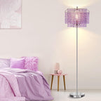 Crystal Floor Lamp Purple, 64" Tall Standing Lamps with Double-Layer Lampshade, Elegant Floor Lamp with On/Off Foot Switch, Standing Lamps for Living Room, Bedroom, Dresser, Office, Bulb Included