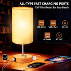 HiBay 2-Pack 17.75" Dimmable Bedside Table Lamps with 2 USB Charging Ports & AC Outlet, Rustic Wood-Grain Nightstand Lights with Parchment Shade for Bedroom Living Room Dorm, Bulb Included
