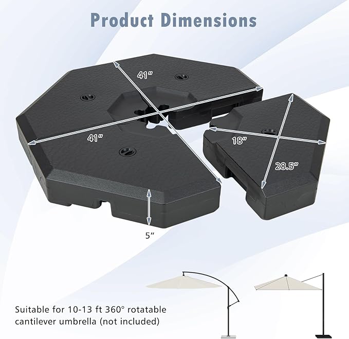 Giantex 350 lbs Offset Patio Umbrella Base, 4PCS Octagonal Umbrella Base Weight Water Sand Filled for Cantilever Umbrella, Easy-Filling Spouts, Outdoor Market Umbrella Base Stand