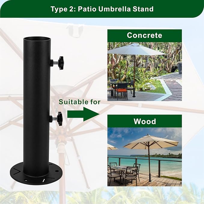 Patio Umbrella Stand Base,Heavy Duty Outdoor Umbrella Holder with 3 Ground Spikes for Stability, Umbrella Holder Base for Beach, Deck, Lawn, Garden,Concrete
