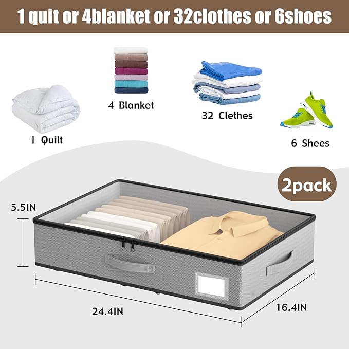 Under Bed Storage with Wheels, No Assemble Required 5.5 inches height grey under bed storage bins,Low Profile Rolling Underbed Shoe Storage containers，dorm underbed storage drawers