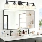 5-Light Bathroom Light Fixture Black Vanity Lights Over Mirror Modern Wall Sconce Farmhouse Vintage Bathroom Vanity Lighting with Glass Shade for Bedroom Hallway Cabinet Bathroom