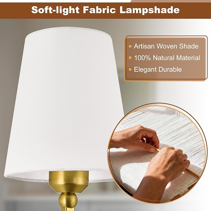 Kvhilw Bathroom Vanity Light, Brushed Gold Bathroom Light Fixtures, 3-Light Lighting Fixtures Over Miror, Modern Wall Sconce with Flared White Fabric Shade, E26 Socket(ETL Listed)