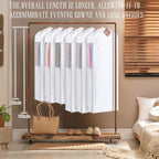 2 Set 60in Long Cotton Garment Bags, 6in Wide Gusset Hanging Storage Clothes with 8 Cedar Blocks, Transparent Mesh Window, Breathable Closet Bags for Fur Coat Suit Sweater Dress, White